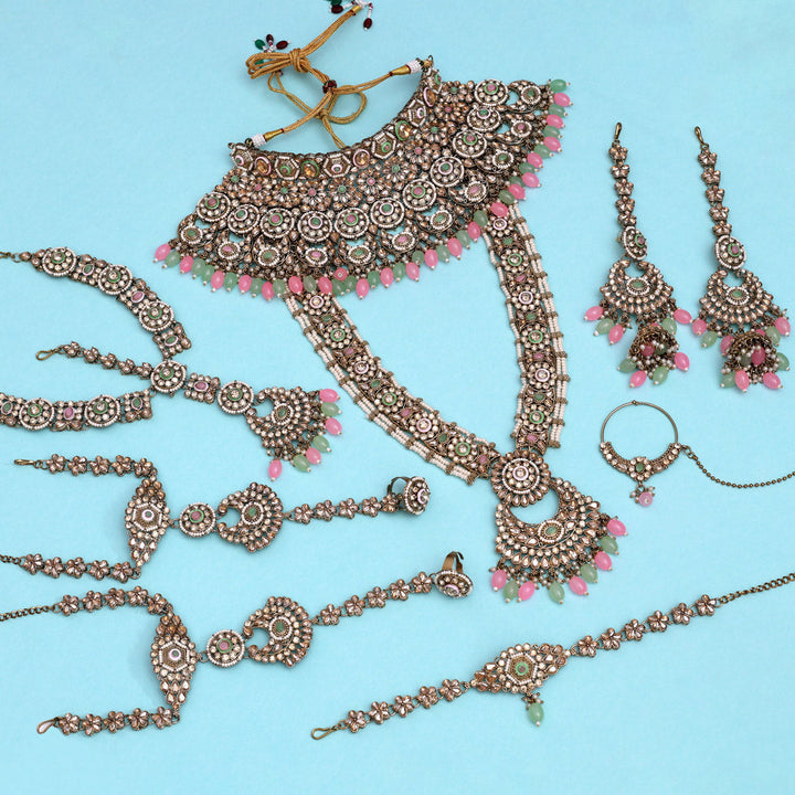 Pink & Pista Kundan Bridal Jewelry Set | Elegant Dulhan Accessories