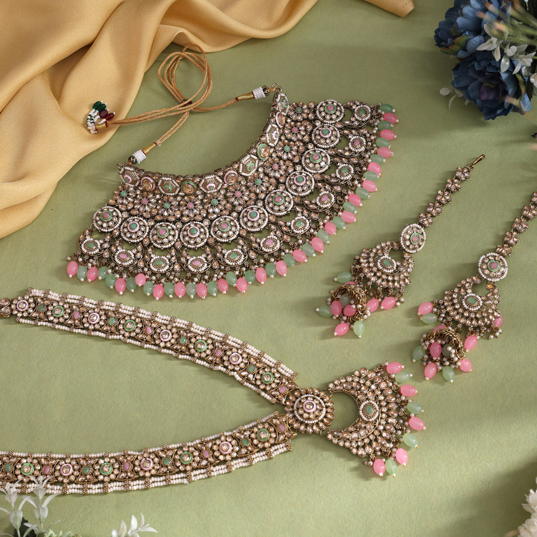 Pink & Pista Kundan Bridal Jewelry Set | Elegant Dulhan Accessories