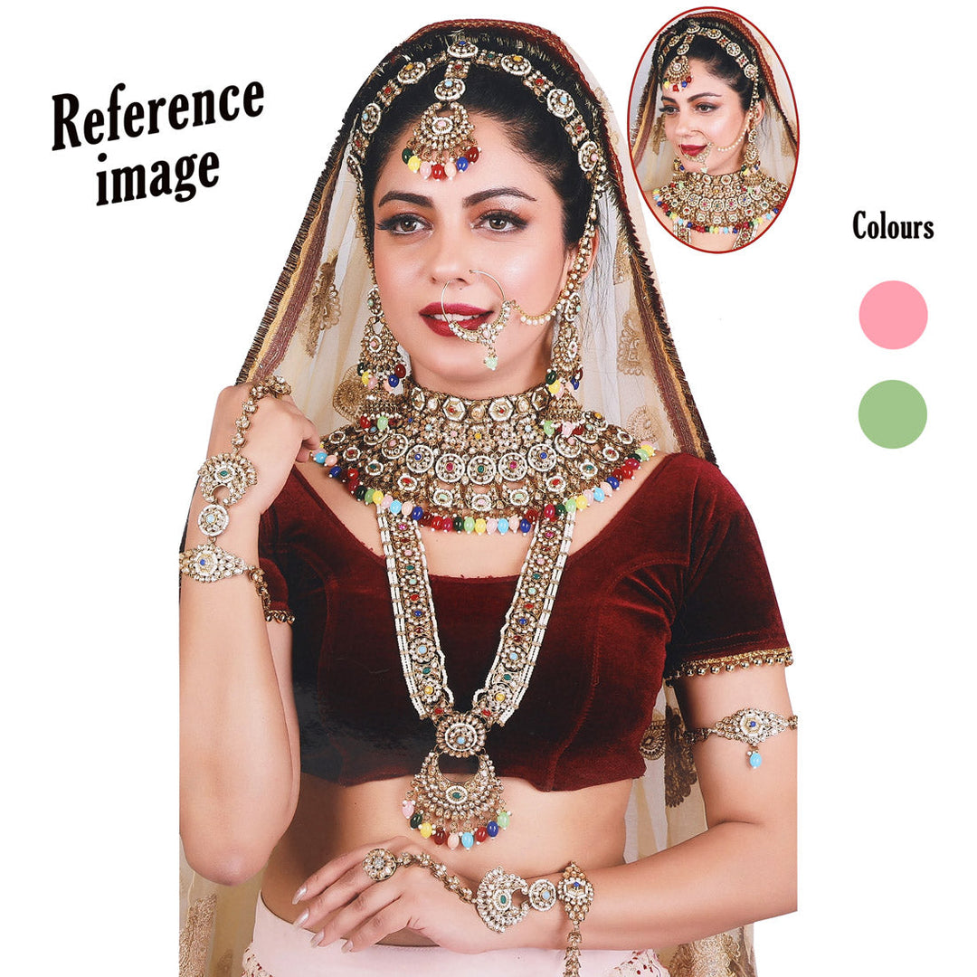 Pink & Pista Kundan Bridal Jewelry Set | Elegant Dulhan Accessories