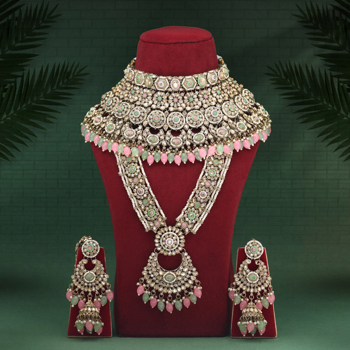 Pink & Pista Kundan Bridal Jewelry Set | Elegant Dulhan Accessories