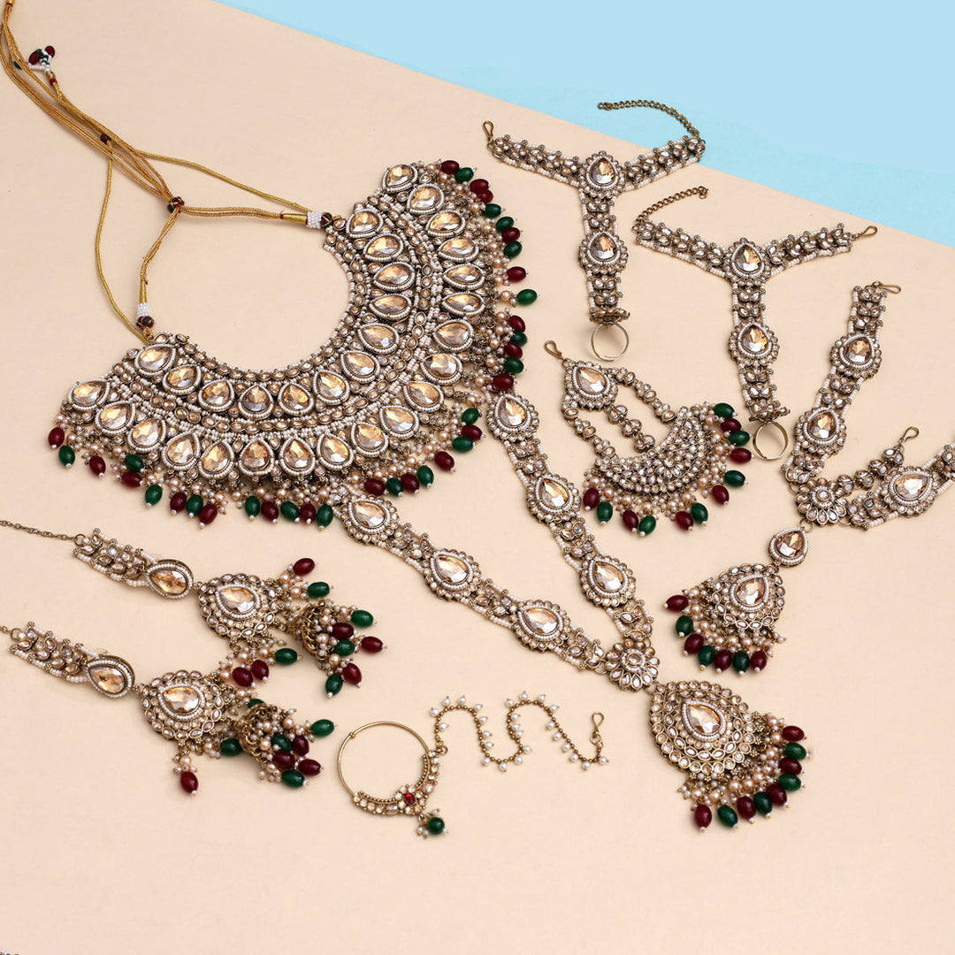 Maroon & Green Kundan Bridal Set | Exquisite Dulhan Jewelry