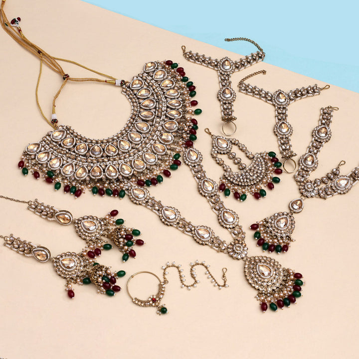Maroon & Green Kundan Bridal Set | Exquisite Dulhan Jewelry