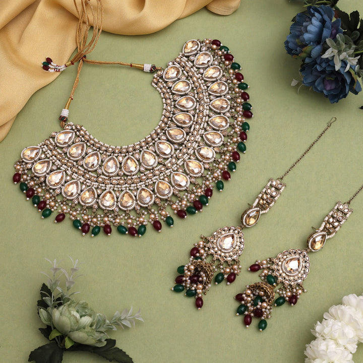 Maroon & Green Kundan Bridal Set | Exquisite Dulhan Jewelry
