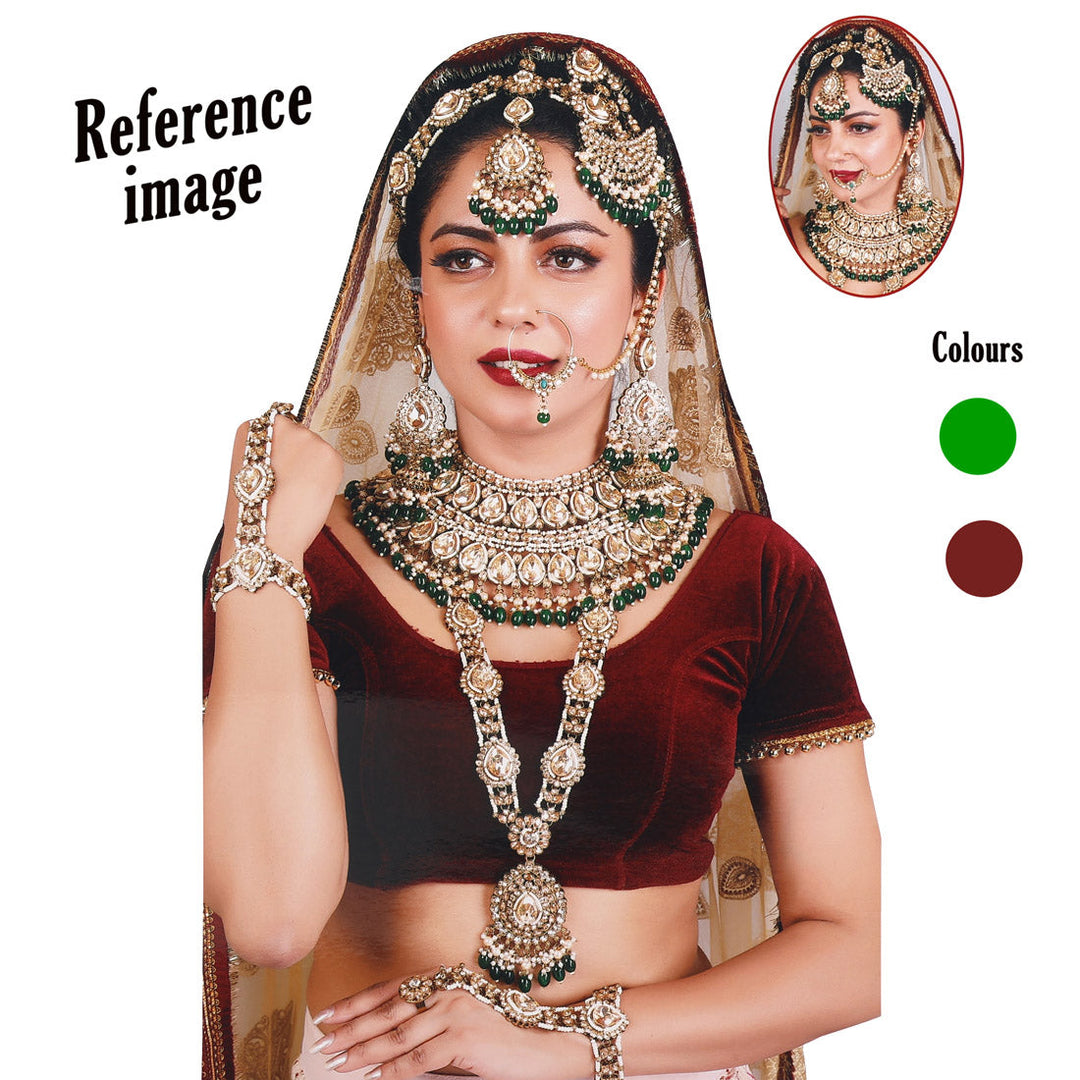 Maroon & Green Kundan Bridal Set | Exquisite Dulhan Jewelry