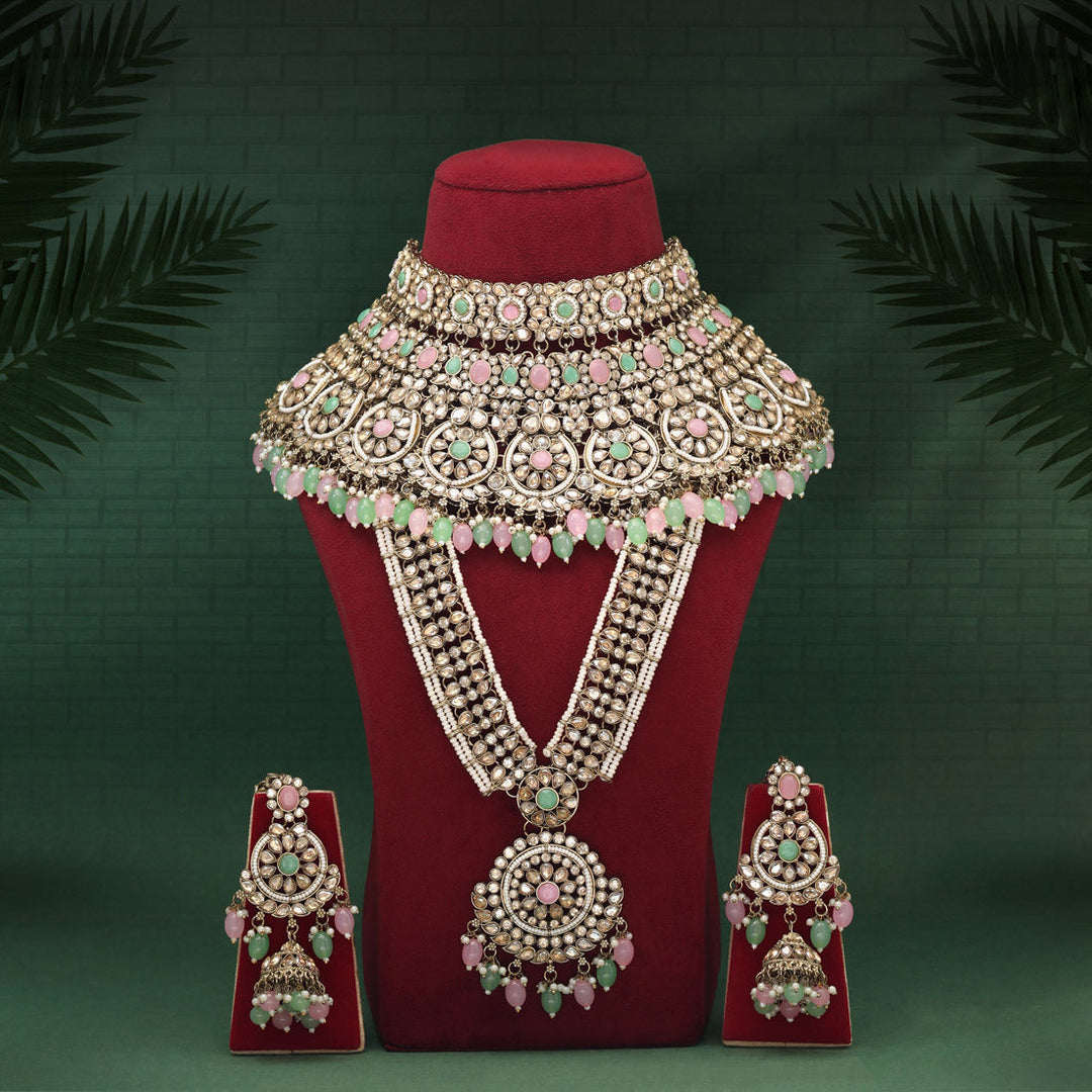Kundan Bridal Set | Pink & Pista Green Dulhan Jewelry