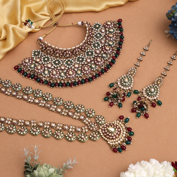 Kundan Meena Bridal Set | Maroon & Green Dulhan Jewelry