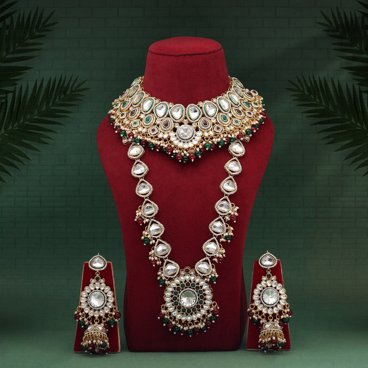 Meena Work Kundan Bridal Set | Maroon & Green Dulhan Jewelry