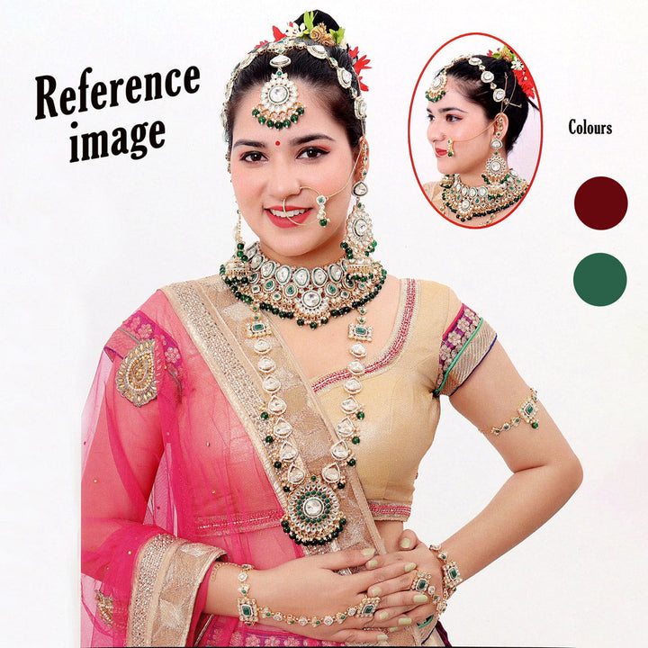 Meena Work Kundan Bridal Set | Maroon & Green Dulhan Jewelry