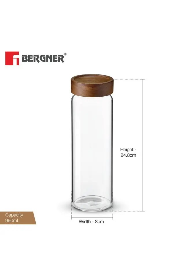 Bergner Acadia Glass Jar | Borosilicate Container Airtight Wood Lid