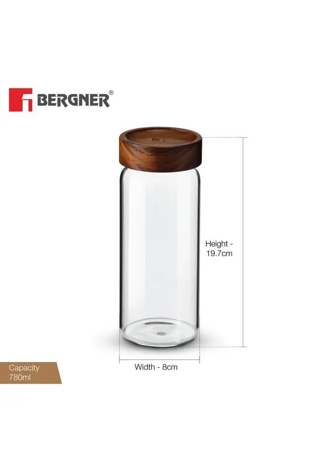 Bergner Acadia Glass Jar | Borosilicate Container Airtight Wood Lid