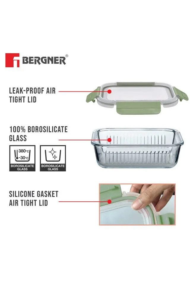Premium Borosilicate Glass Food Rectangular Storage Container | Secure Smart Lock Lid