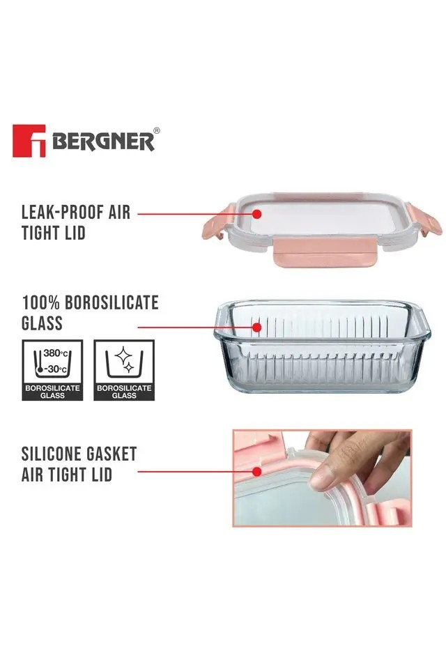 Premium Borosilicate Glass Food Rectangular Storage Container | Secure Smart Lock Lid