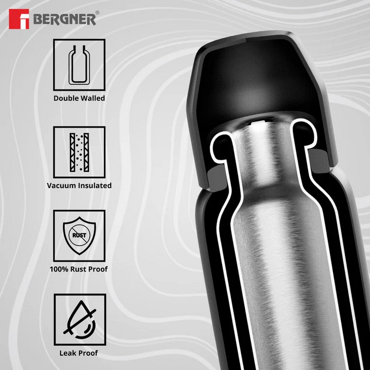 Bergner Walking Mid Grip Thermosteel Hot and Cold 600ml Flask, Double-Walled Bottle