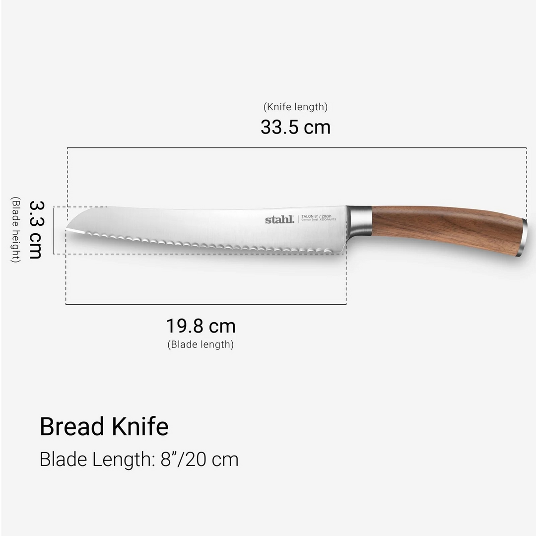 Bread Knife Talon Series Stahl Bread Knife | Walnut wood Handle, 8 Inches / 20 cm