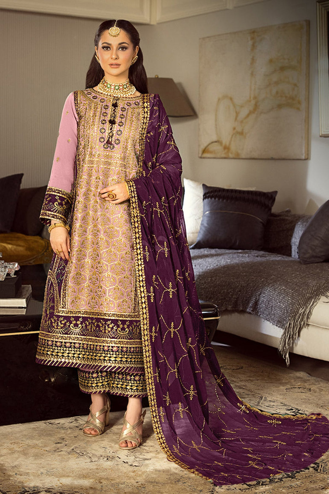 Pink Georgette Pakistani Style Salwar Kameez | Beautiful Dupatta Work
