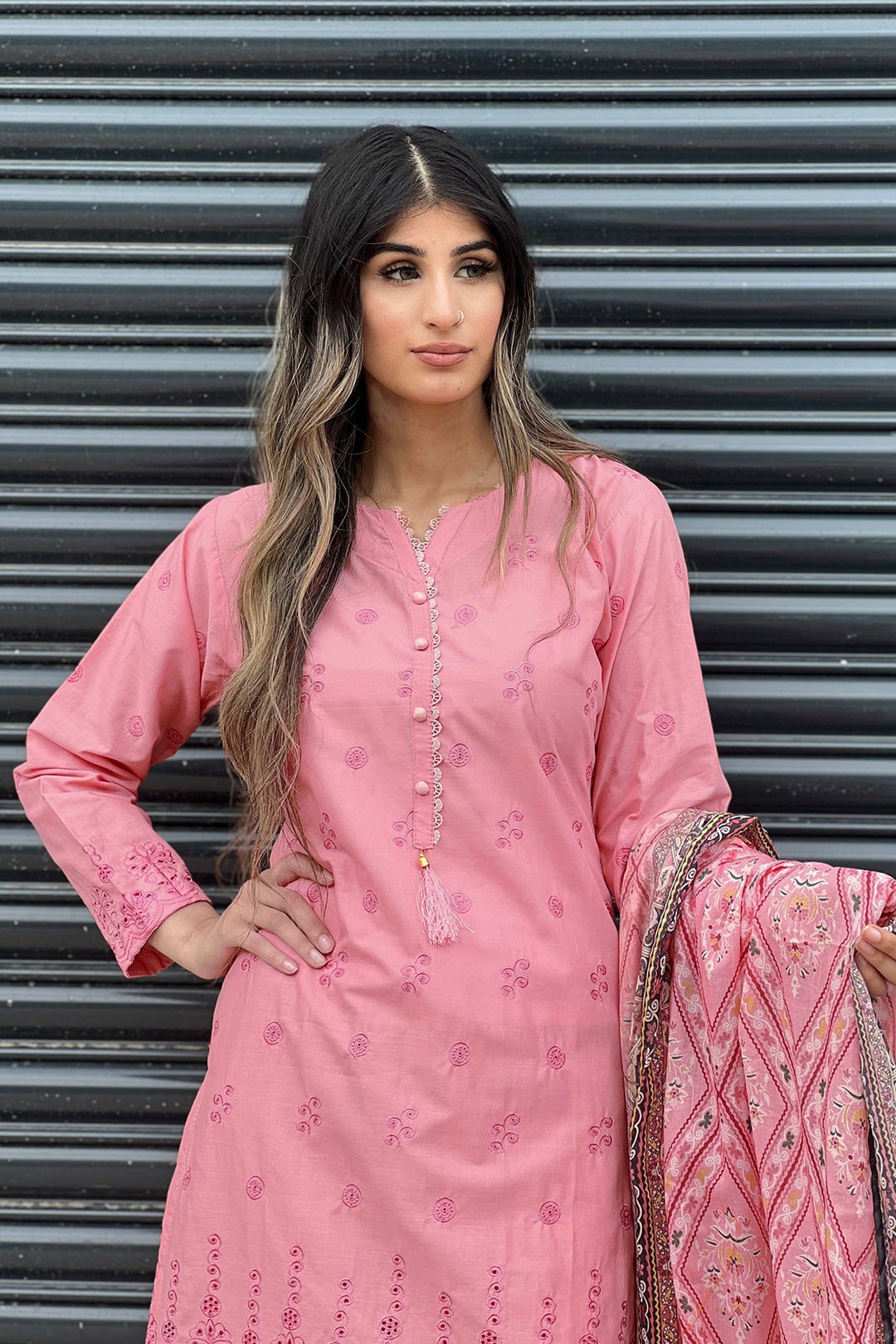 Graceful Pink Cotton Kameez with Salwar | Completed with a Gorgeous Cotton Dupatta