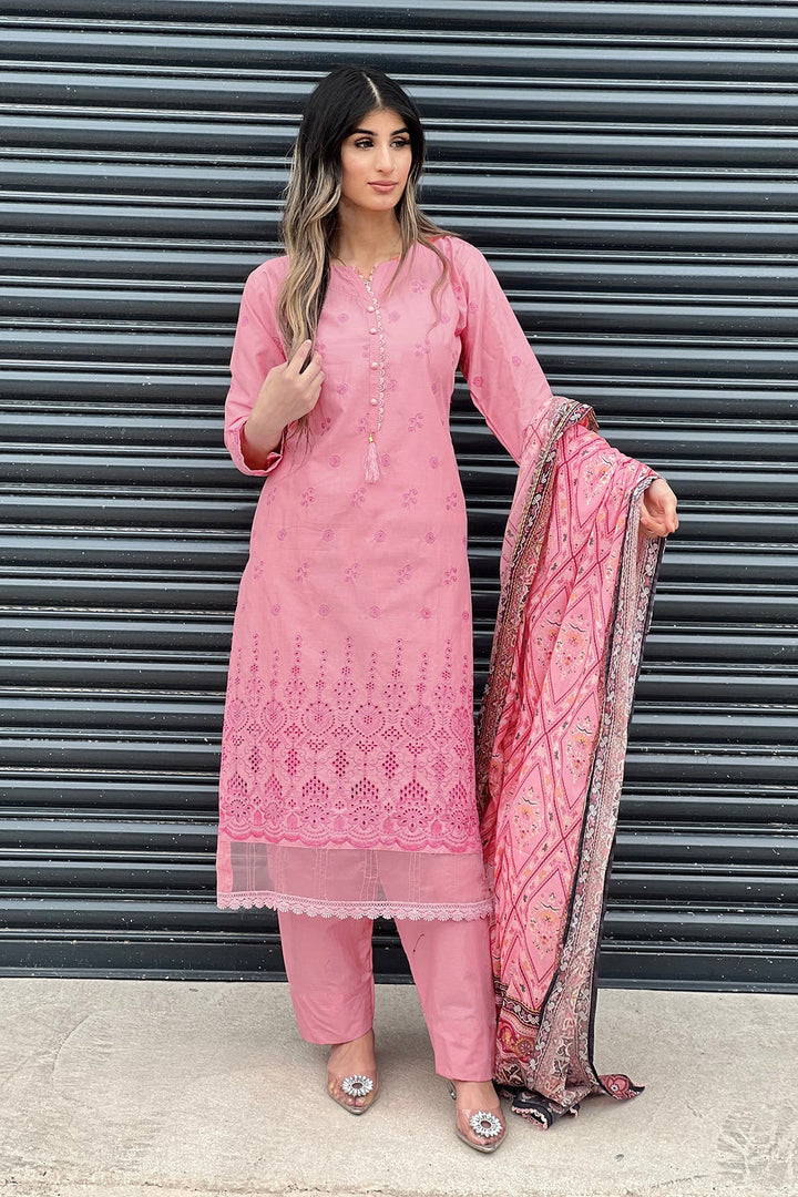 Graceful Pink Cotton Kameez with Salwar | Completed with a Gorgeous Cotton Dupatta