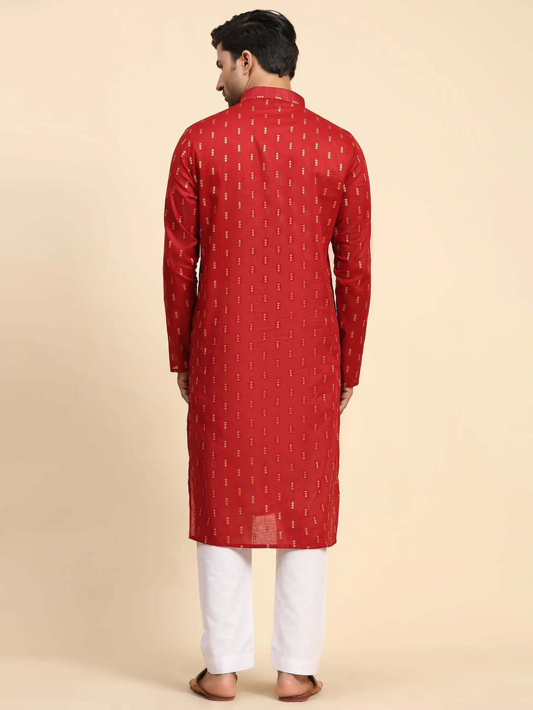 Red Pure Cotton Men's Kurta | Ethnic Kurta Design Handwoven Motifs