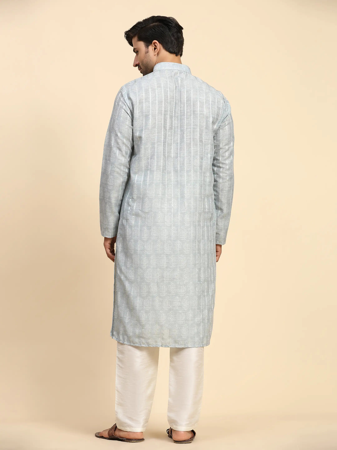 Light-Grey Kurta Pajama Set for Men | Festive Cotton Kurta Wear
