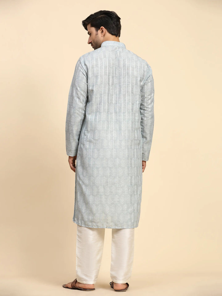 Light-Grey Kurta Pajama Set for Men | Festive Cotton Kurta Wear