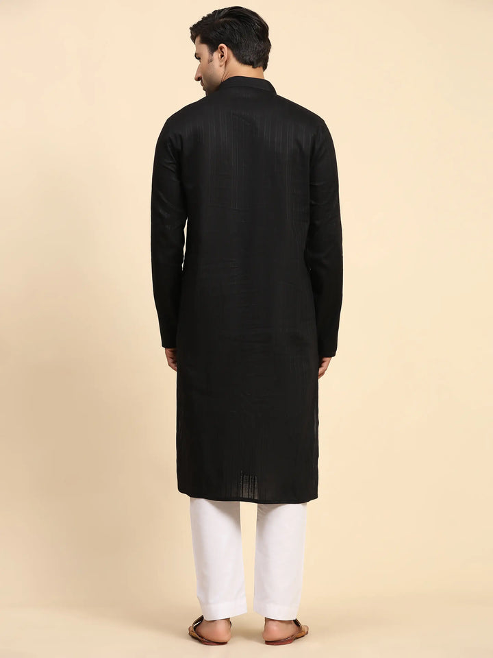 Black Kurta Pajama Set for Men | Handwoven Traditional Elegance
