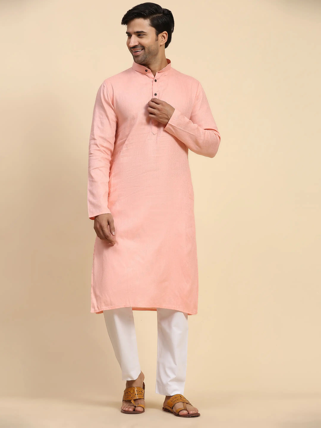 Baby Pink Kurta Set for Men | Premium Cotton Kurta Pajama Set