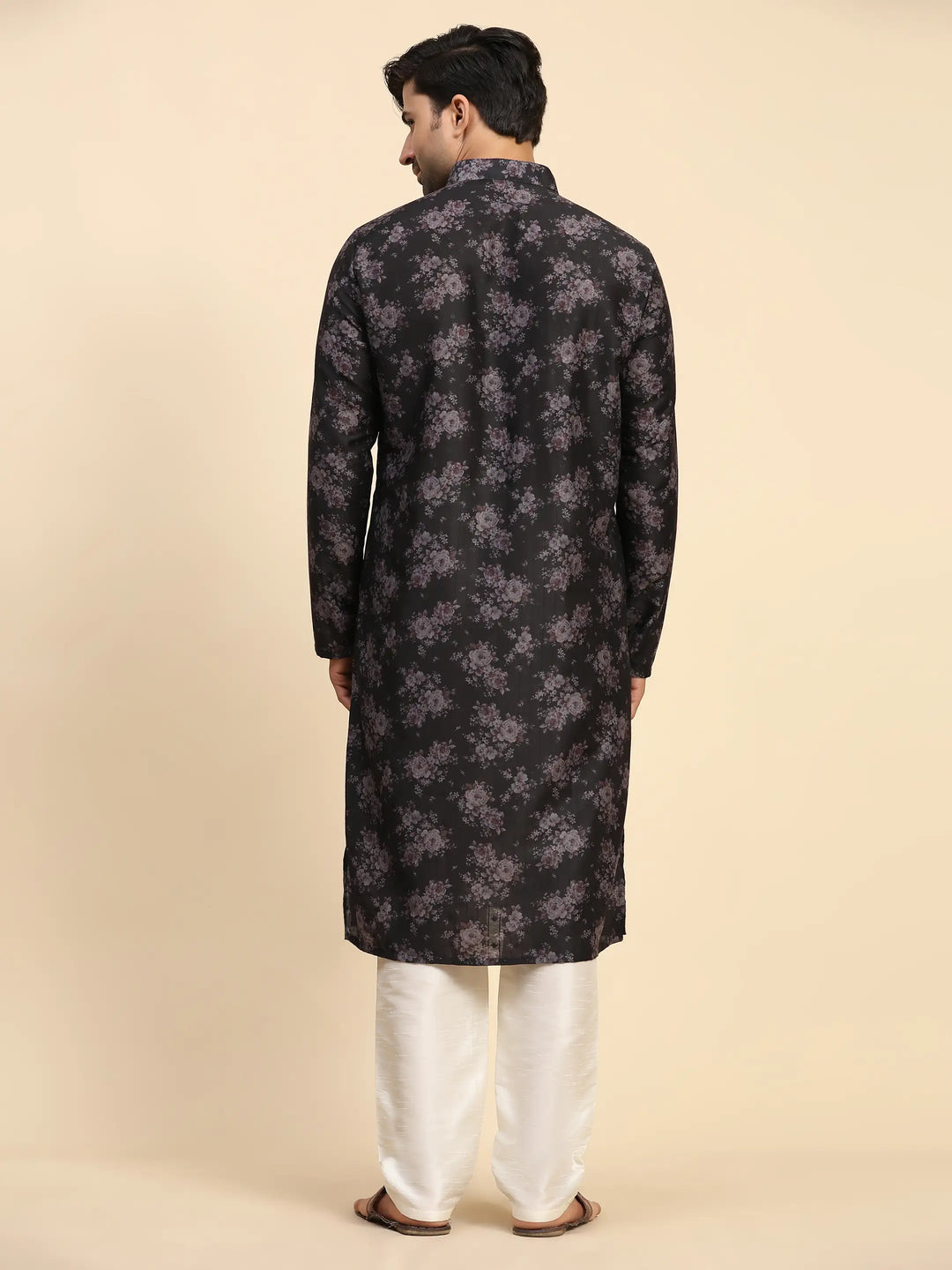 Black Midnight Blossom Kurta Pajama Set for Men | Sangeet & Festive Wear