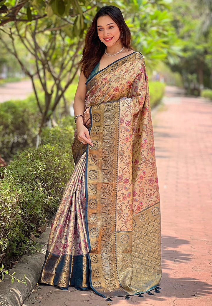 Beige Beautiful Woven Silk Saree – Ideal Wedding & Party Wear
