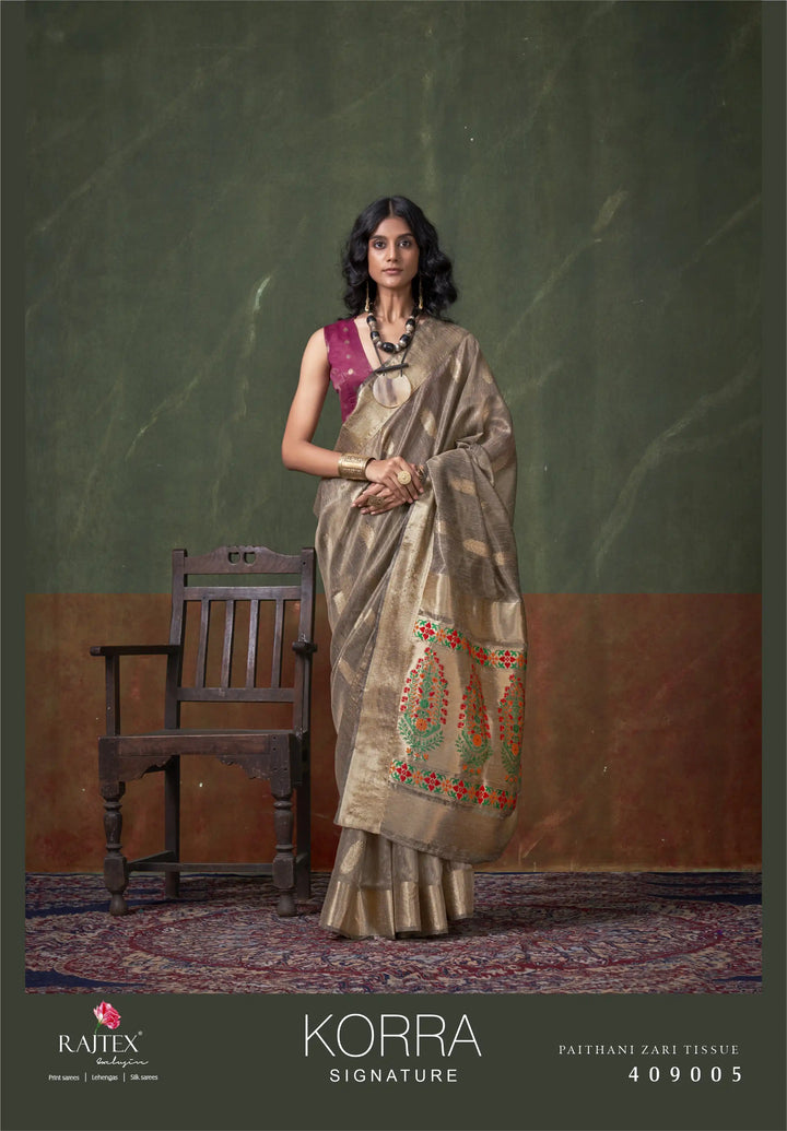 Beige Zari Paithani Saree with Blouse – SilverBin

