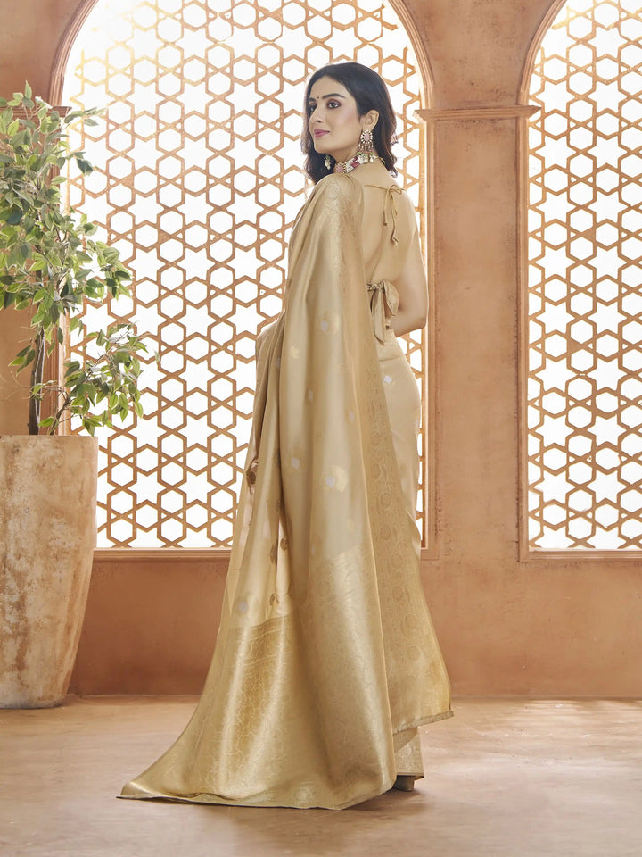 Beige Banarasi Silk Saree with Blouse | Elegant Wedding & Occasion Wear
