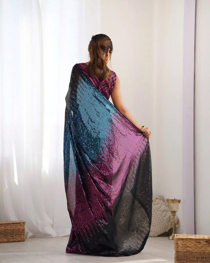 Buy Elegant Multicolor Georgette Saree with Designer Sequins Embroidery