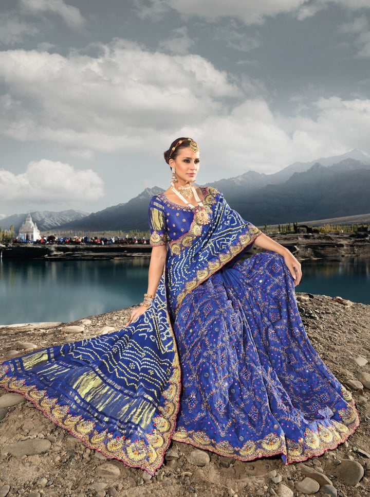 Best Handcrafted Gajji Silk Saree with Mirrorwork in Blue