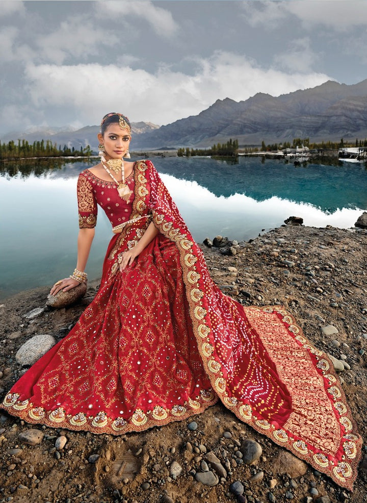 Best Handcrafted Gajji Silk Saree with Mirrorwork in Red 