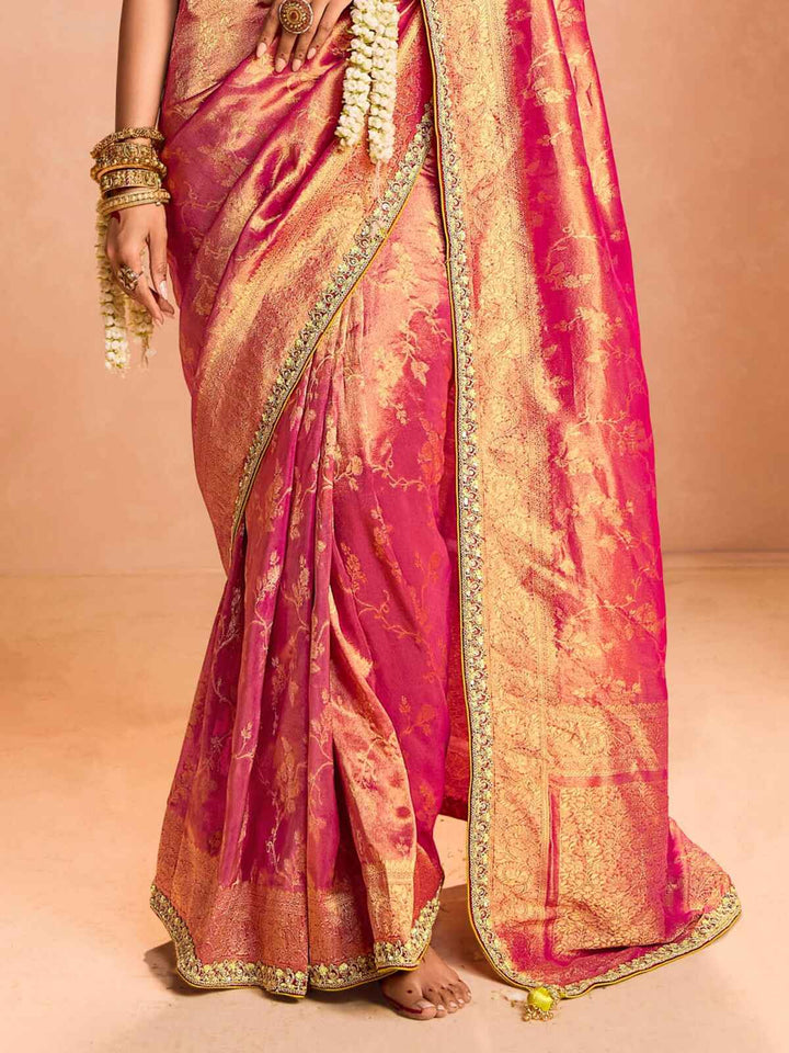 Best Incredible Red Zari Weaving Silk Saree