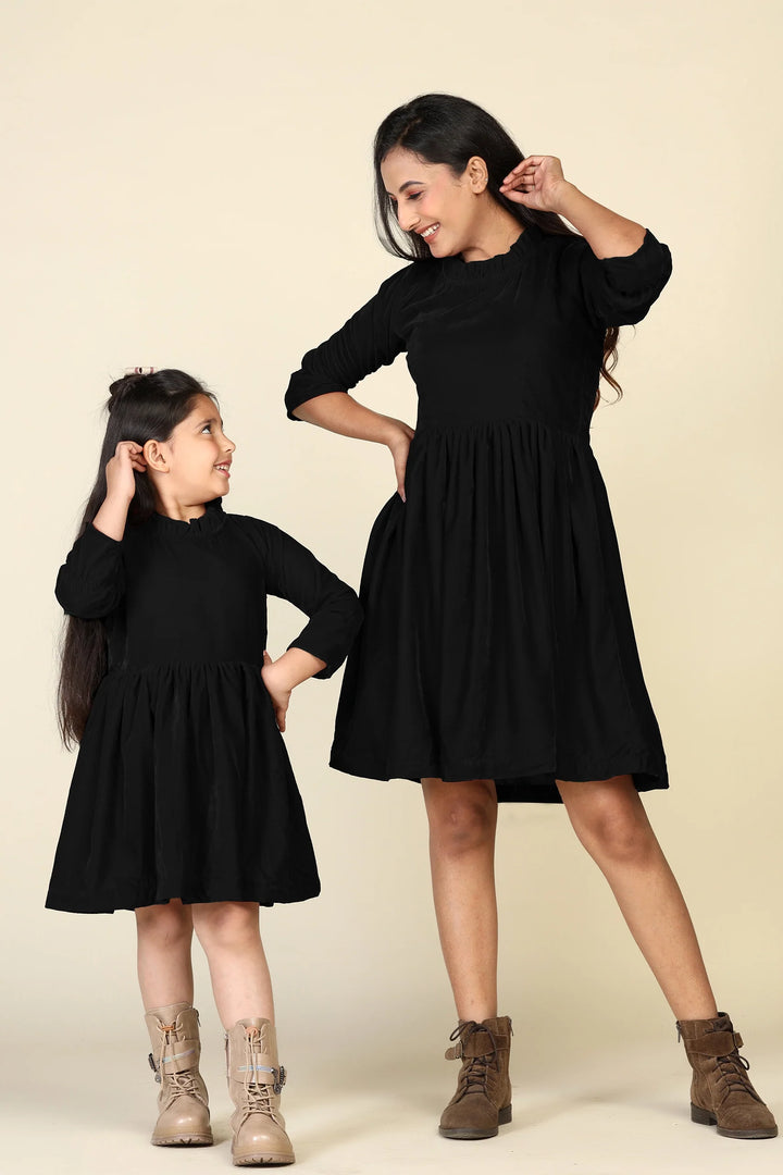 Black Samaira Velvet Dresses for Mom & Daughter