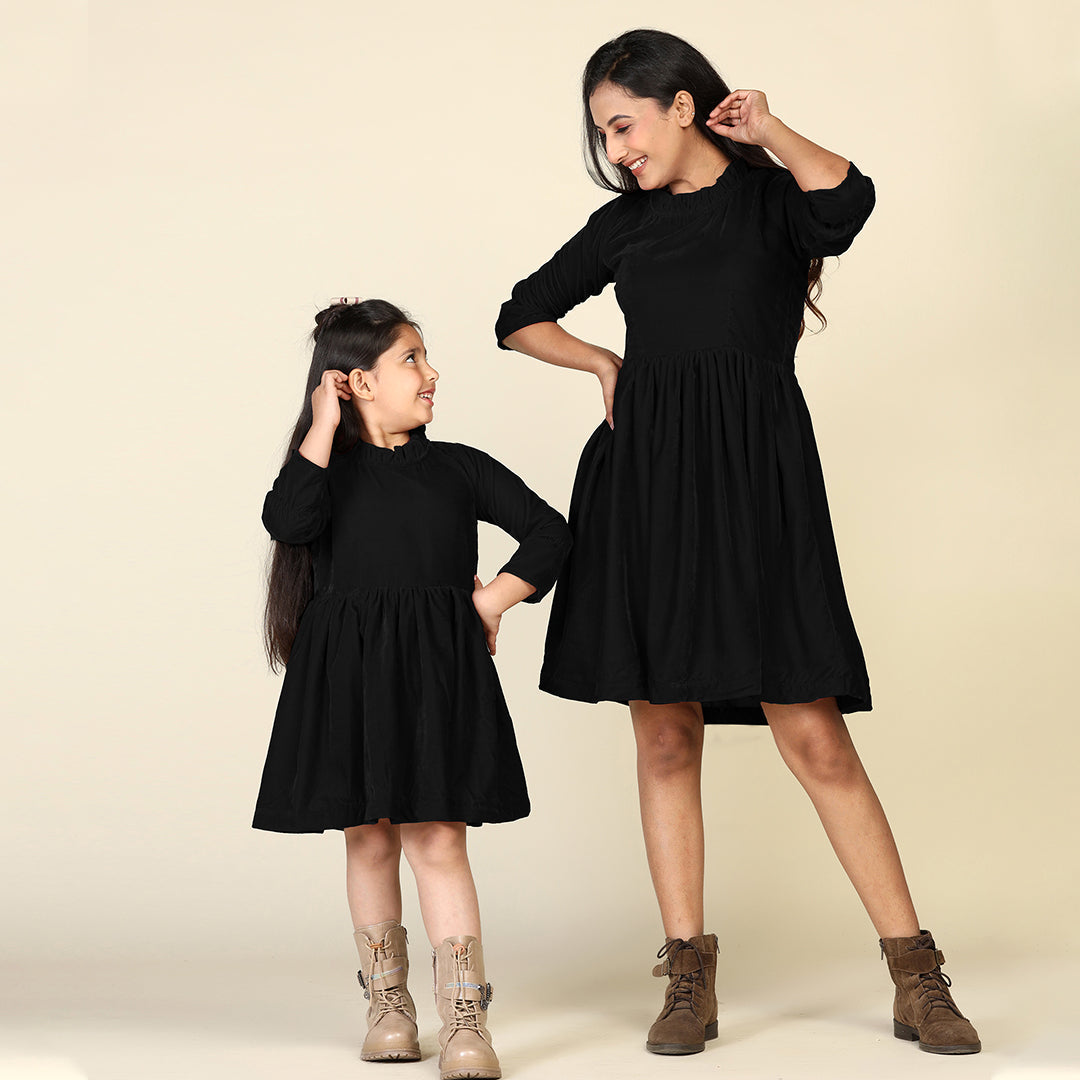 Black Samaira Velvet Dresses for Mom & Daughter