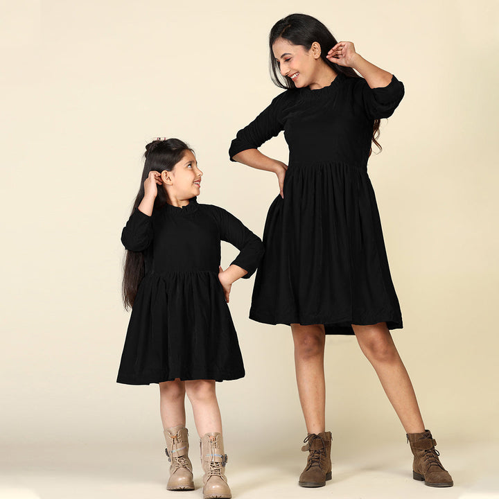 Black Samaira Velvet Dresses for Mom & Daughter