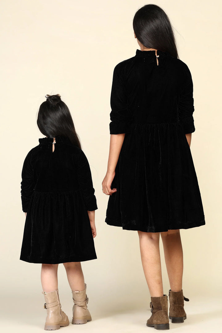 Black Samaira Velvet Dresses for Mom & Daughter