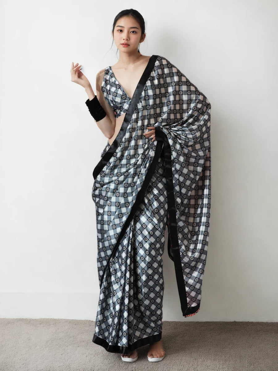 Black Digital Print Saree Silverbin
