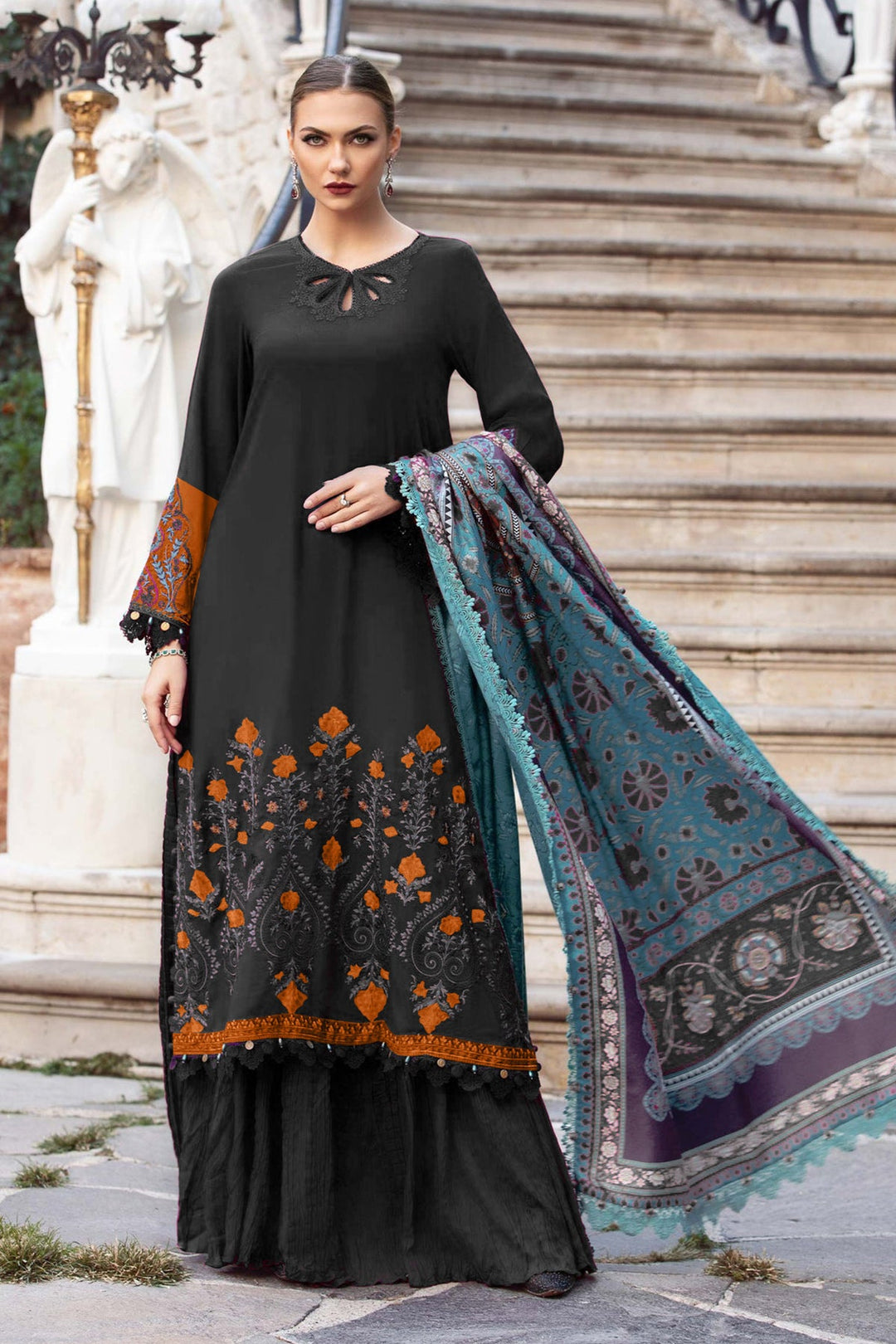 Elegant Black Rayon Suit | Chic Ethnic Wear with a Gorgeous Dupatta