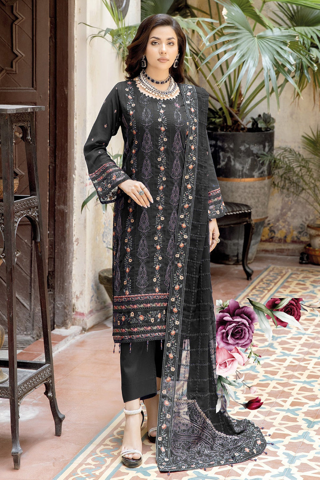 Chic Black Georgette Kameez with Dupatta | Stylish Salwar Suit Set