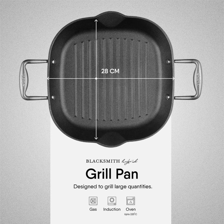 Stahl Blacksmith Cast Iron Grill Pan | Enameled, Rust-Free, 28cm | Gas & Induction Safe