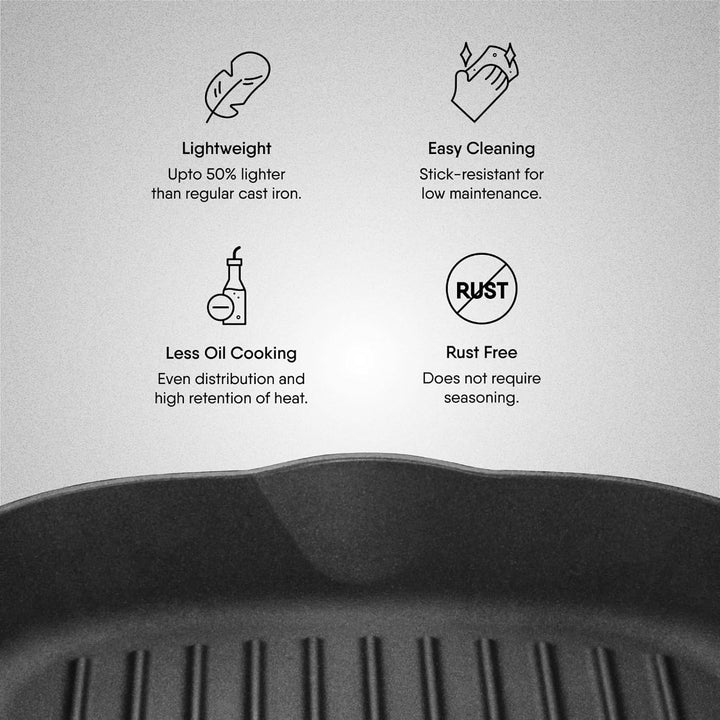 Stahl Blacksmith Cast Iron Grill Pan | Enameled, Rust-Free, 28cm | Gas & Induction Safe