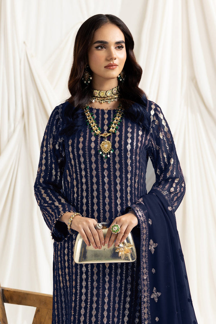 Fashionable Dark Blue Salwar Kameez | Faux Georgette & Moti Work