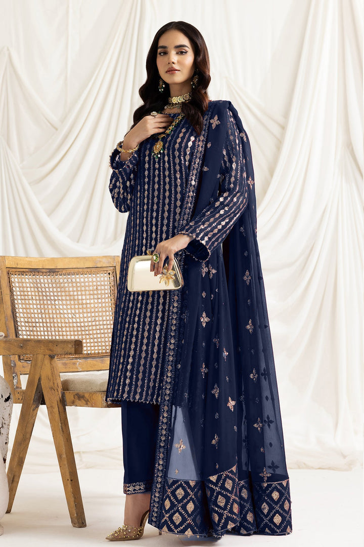 Fashionable Dark Blue Salwar Kameez | Faux Georgette & Moti Work