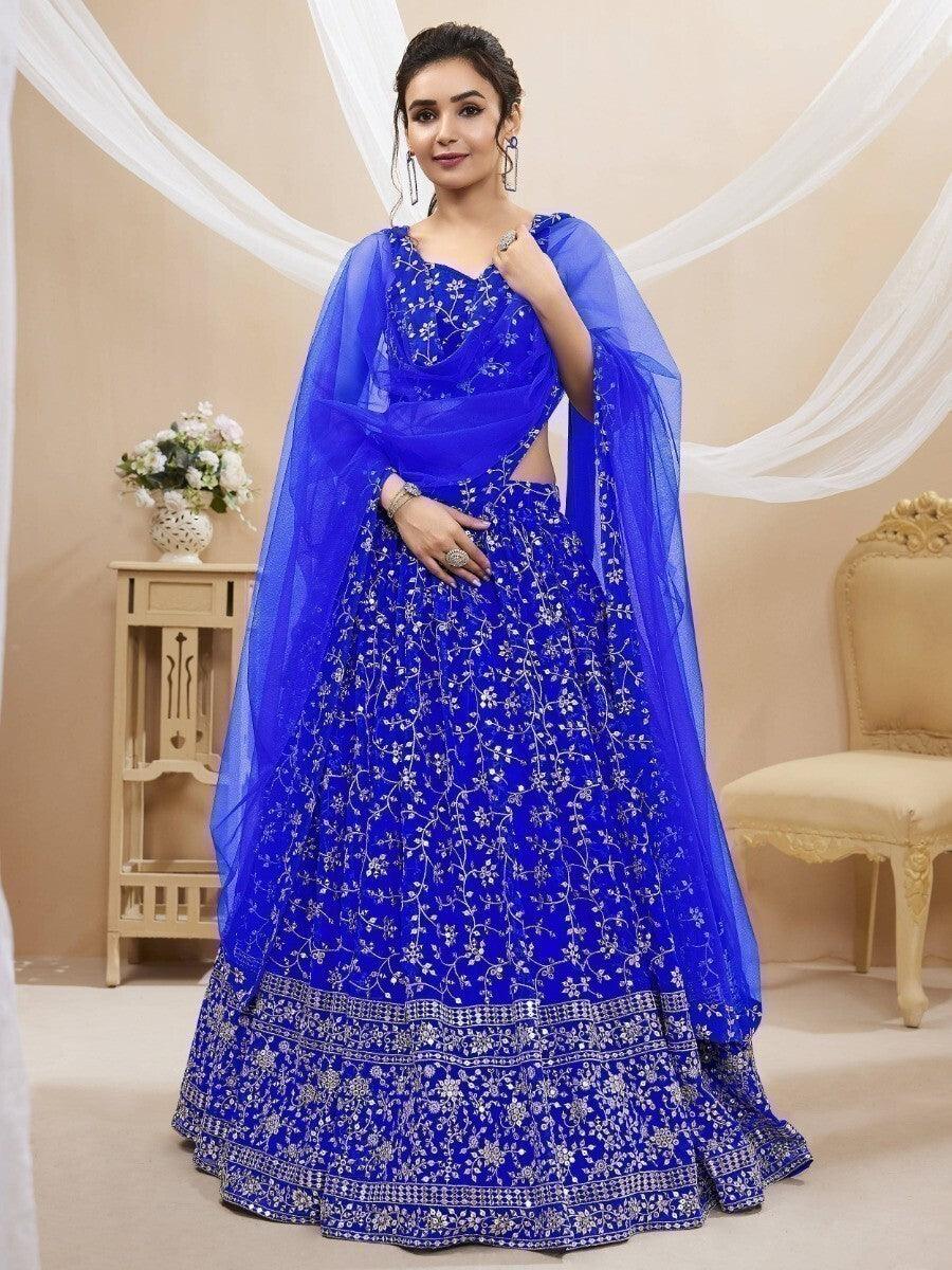 Blue georgette lehenga with embroidery