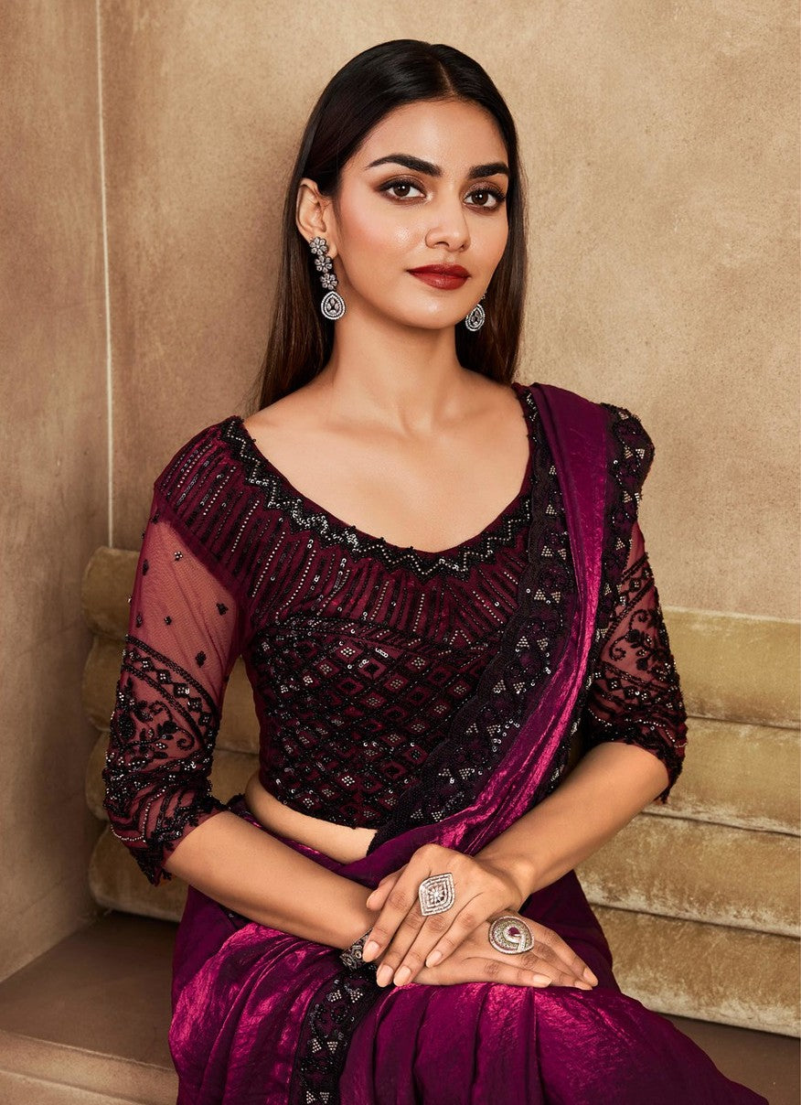 Bold Bright Pink Gold Flake Silk Saree