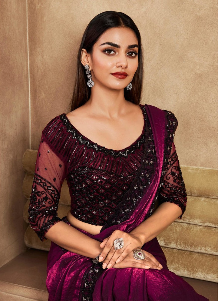 Bold Bright Pink Gold Flake Silk Saree