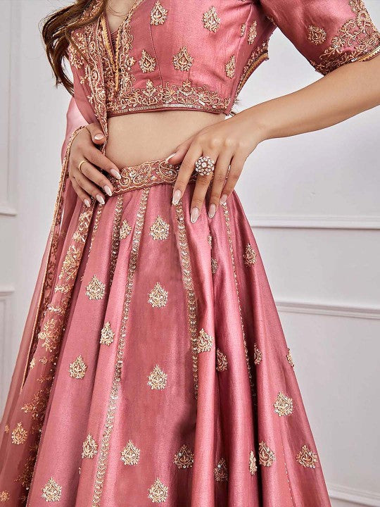 Bridal pink lehenga with shiny sequins