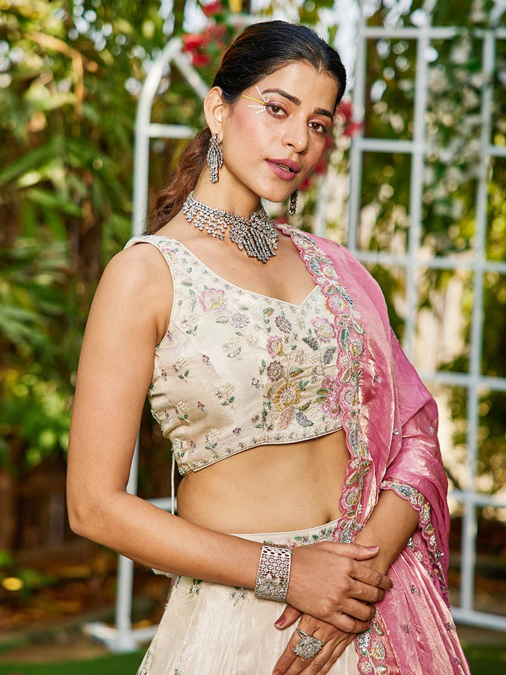 Bright pink lehenga choli with handwork